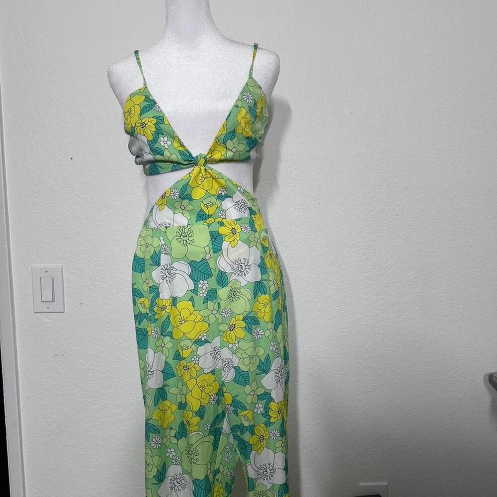 Green floral maxi jumpsuit